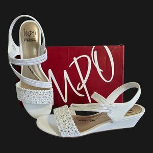 Impo Gatrina Stretch Wedge Sandals Memory Foam White Women's Size 8.5M